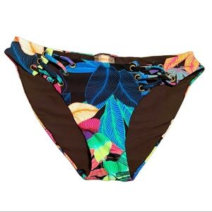 PilyQ Tropical Leaf Floral Bikini Bottom Size Small Lace Up Sides